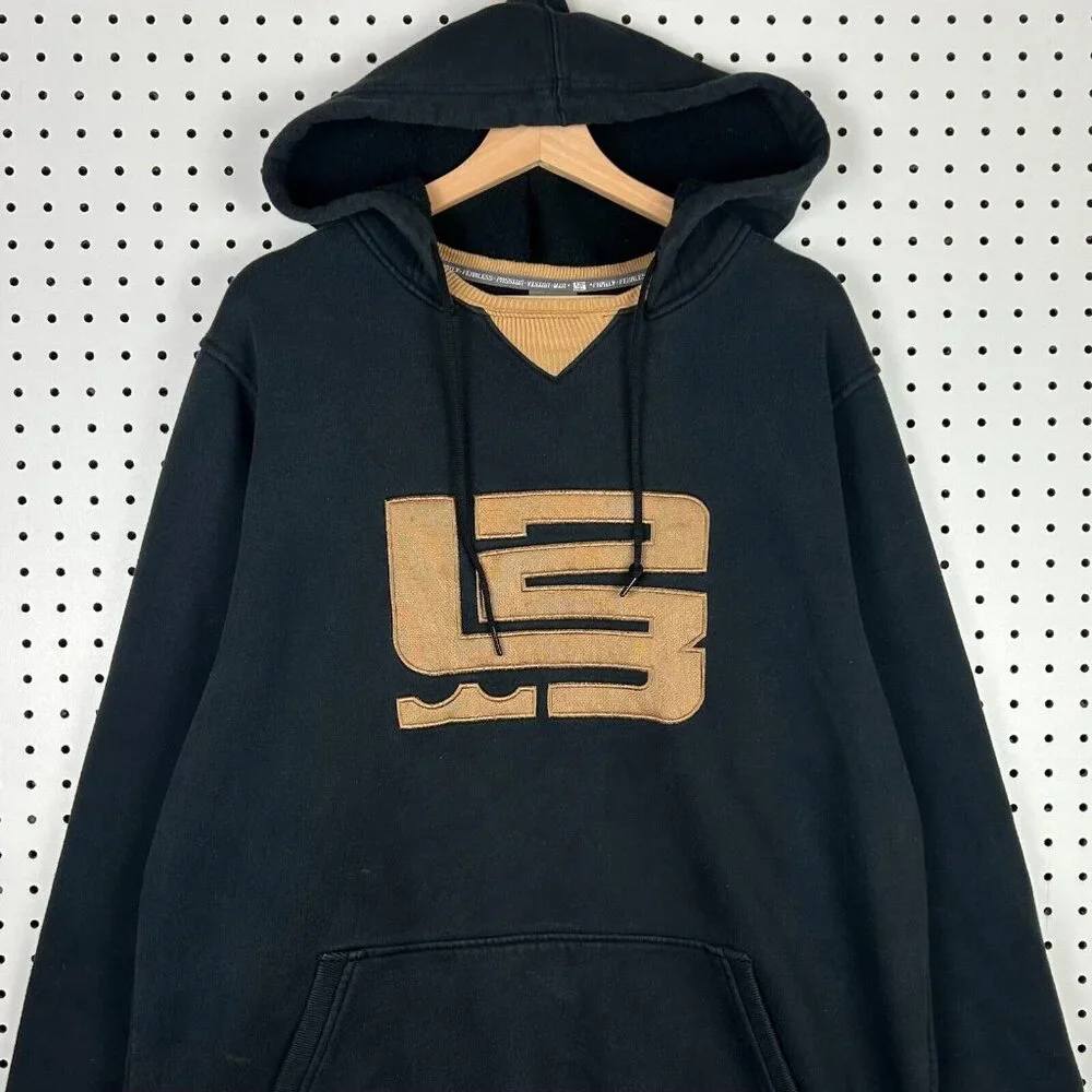 Y2K Lebron James Hoodie‎ Sweatshirt XL Black Gold Nike NBA Warm Up Logo Vintage